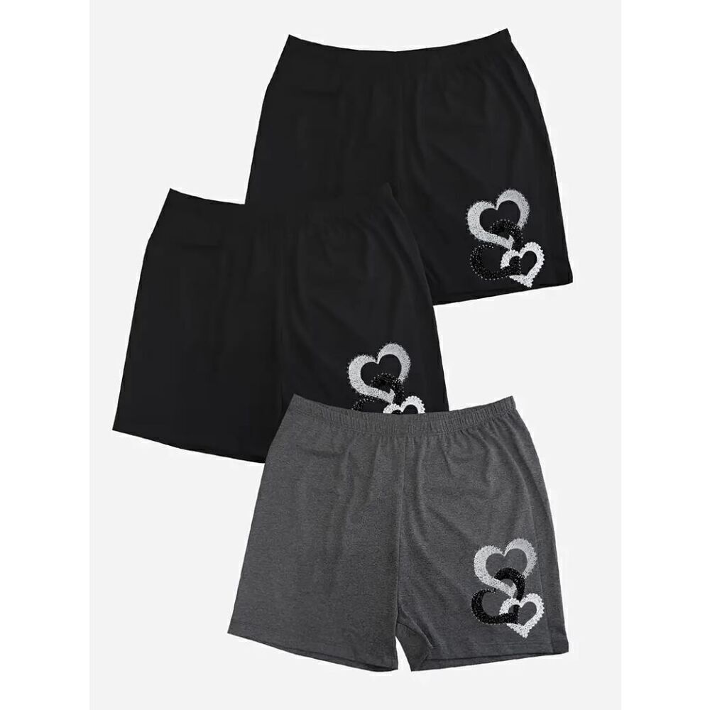 Heart Print Casual Shorts - 3 Pieces
